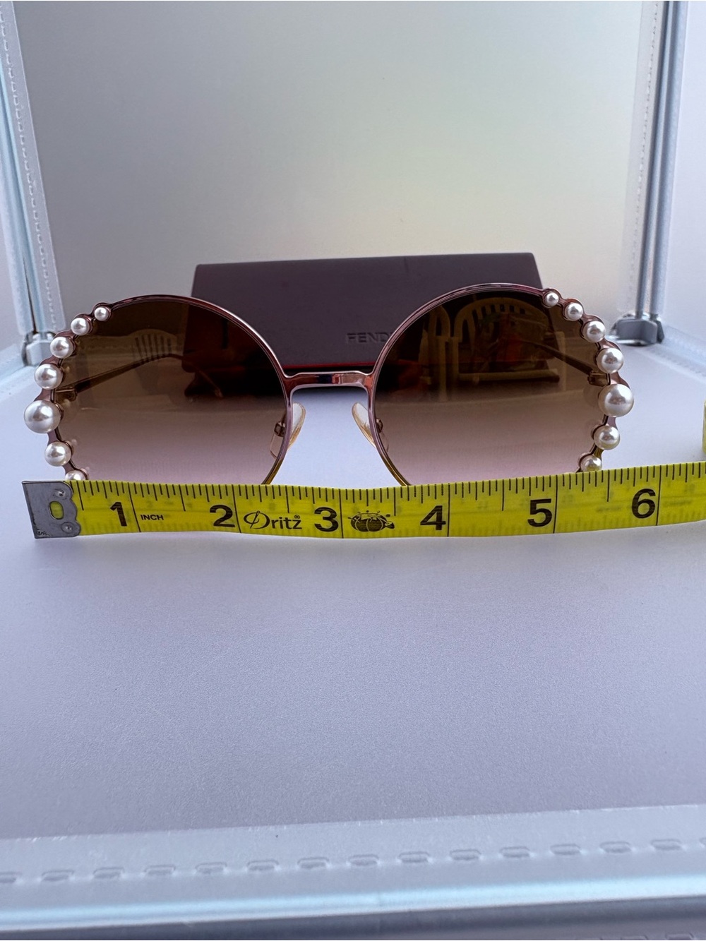 Fendi Pearl Rim Round Sunglasses FF0295/S 35J53 Rose Gold Pink Gradient - Picture 14 of 17